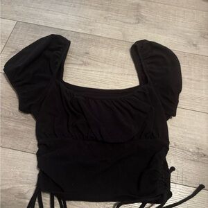 Hollister Black Puff Sleeve Ruched Blouse